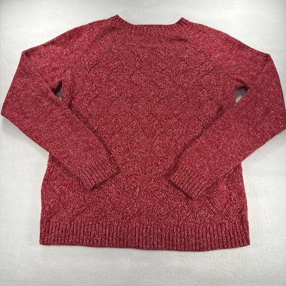 Lands' End Drifter Sweater Cable Cross Hatch Knit Womens Large 14-16 Red & White - Picture 1 of 9